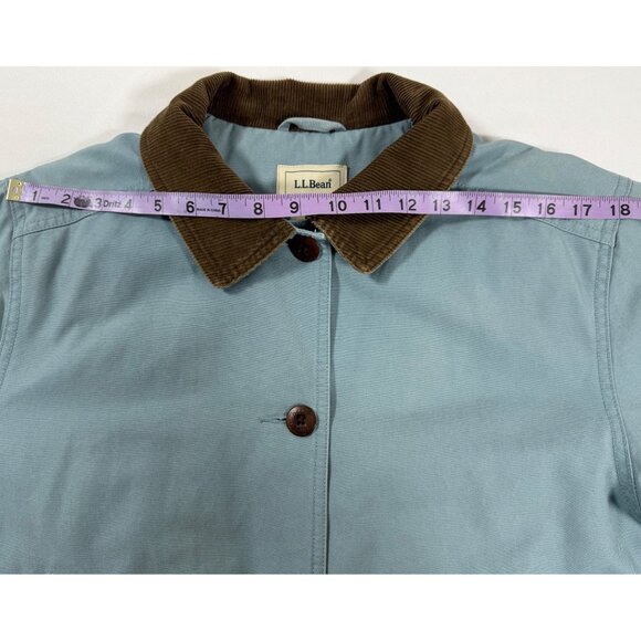 Y2K Era L.L. Bean Barn Coat L Rare Lt Blue w/Corduroy Trim Quilt Insulated Jacke - Picture 15 of 16